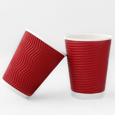 Kırmızı 540ml Ripple Duvar Kağıdı Kupası 16 oz Dalgalanmış Kağıt Kupası